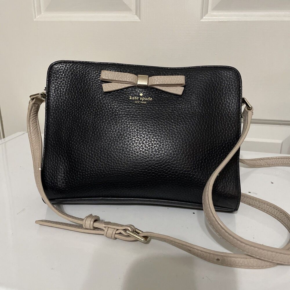 Kate Spade Henderson Street Fannie Black/Pumice Leather Crossbody Purse Bow